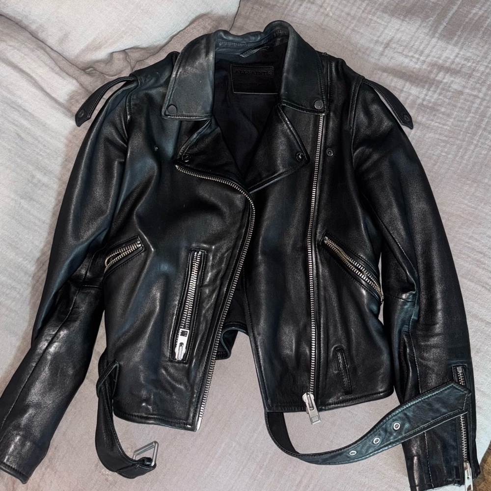 All Saints Soft Black Leather Biker Jacket